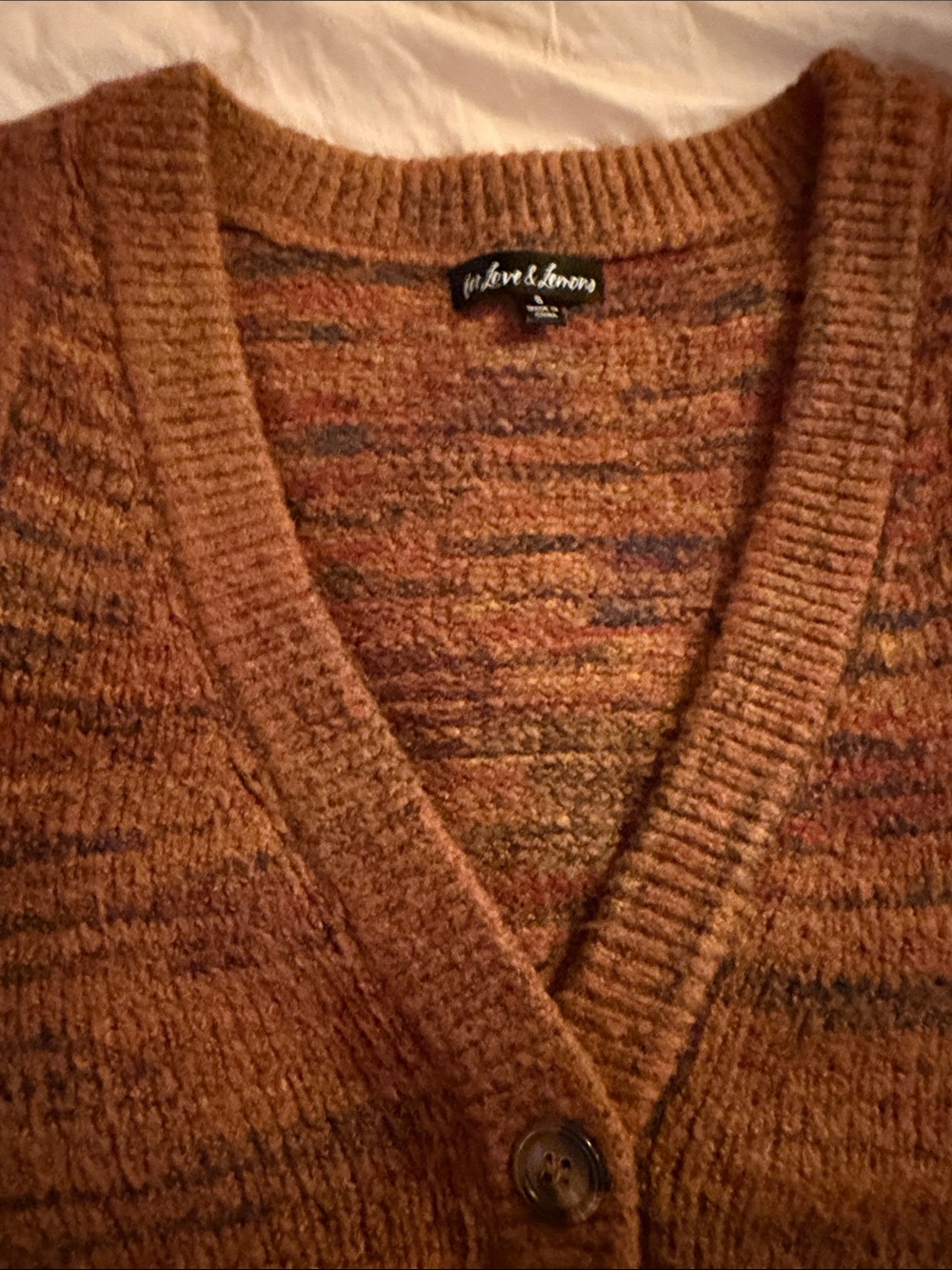 For Love & Lemons Mustard Multicolor Knit Button Vest - Picture 3 of 5